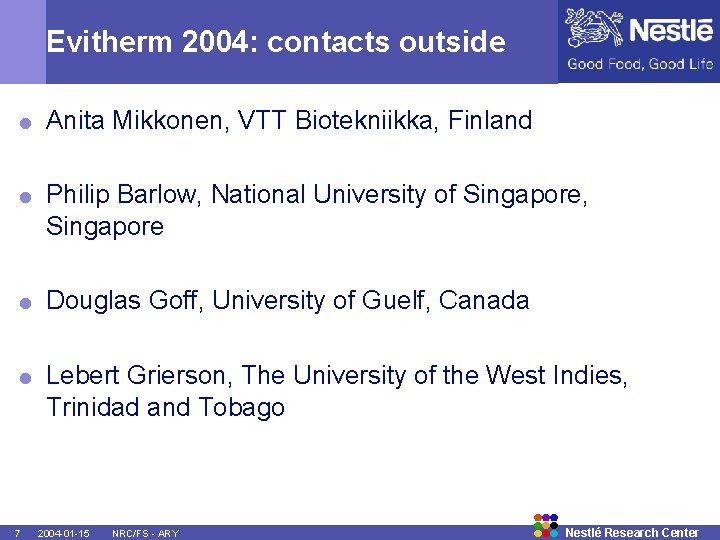 Evitherm 2004: contacts outside = Anita Mikkonen, VTT Biotekniikka, Finland = Philip Barlow, National