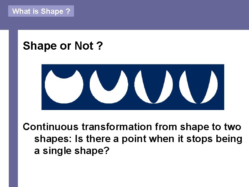 What is Shape ? Shape or Not ? Continuous transformation from shape to two