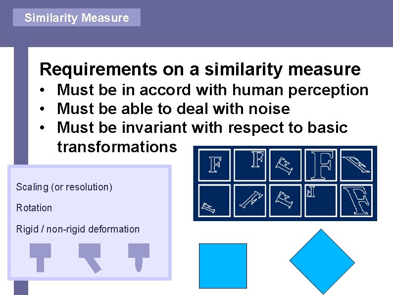 Similarity Measure Requirements on a similarity measure • Must be in accord with human