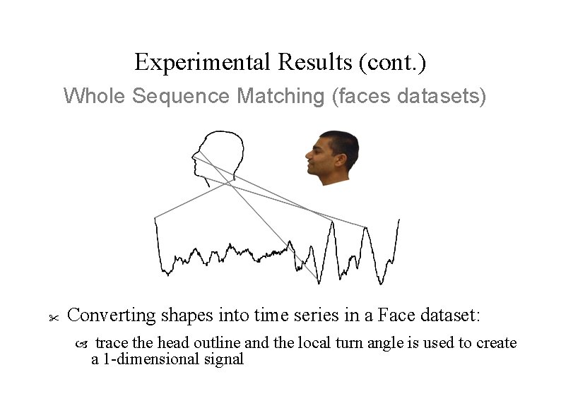 Experimental Results (cont. ) Whole Sequence Matching (faces datasets) " Converting shapes into time