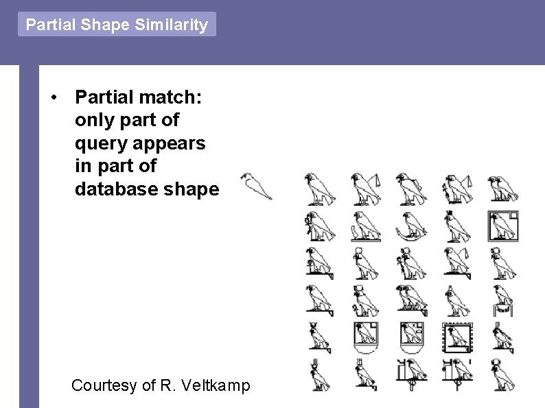 Partial Shape Similarity • Partial match: only part of query appears in part of