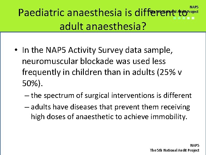 NAP 5 The 5 th National Audit Project Paediatric anaesthesia is different■ ■to■ ■