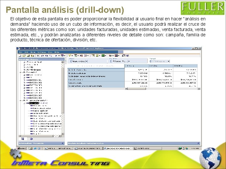 Pantalla análisis (drill-down) El objetivo de esta pantalla es poder proporcionar la flexibilidad al