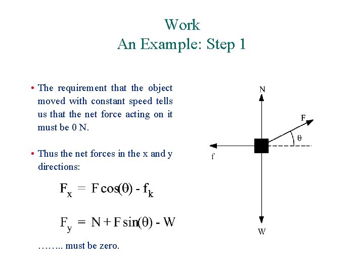 Work An Example: Step 1 • The requirement that the object moved with constant