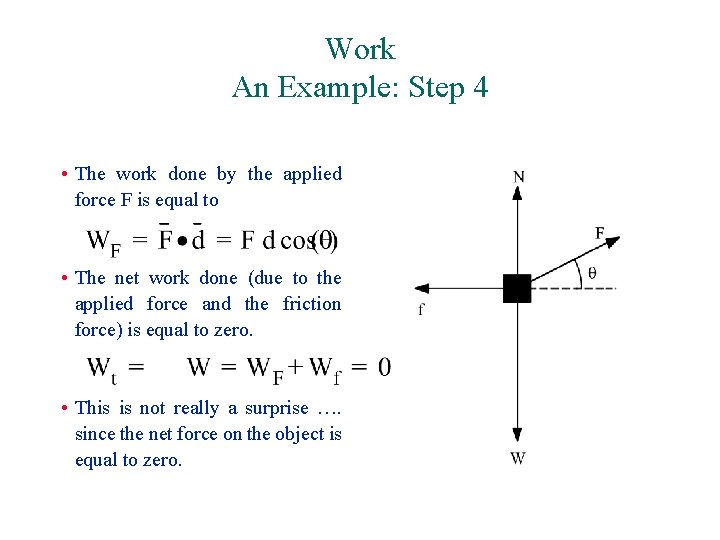 Work An Example: Step 4 • The work done by the applied force F