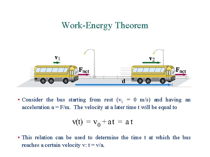 Work-Energy Theorem • Consider the bus starting from rest (v 1 = 0 m/s)