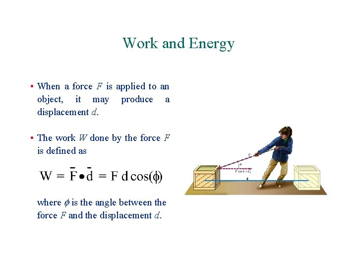 Work and Energy • When a force F is applied to an object, it