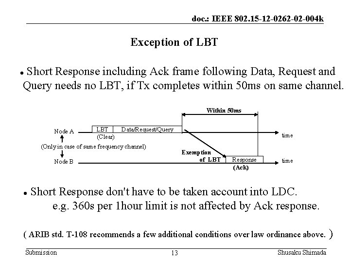 doc. : IEEE 802. 15 -12 -0262 -02 -004 k Exception of LBT Short