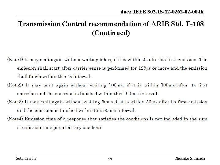 doc. : IEEE 802. 15 -12 -0262 -02 -004 k Transmission Control recommendation of