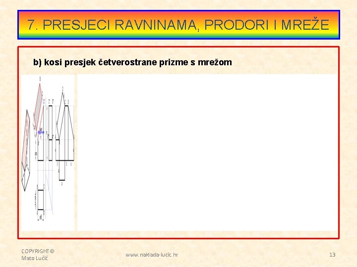 7. PRESJECI RAVNINAMA, PRODORI I MREŽE b) kosi presjek četverostrane prizme s mrežom COPYRIGHT©