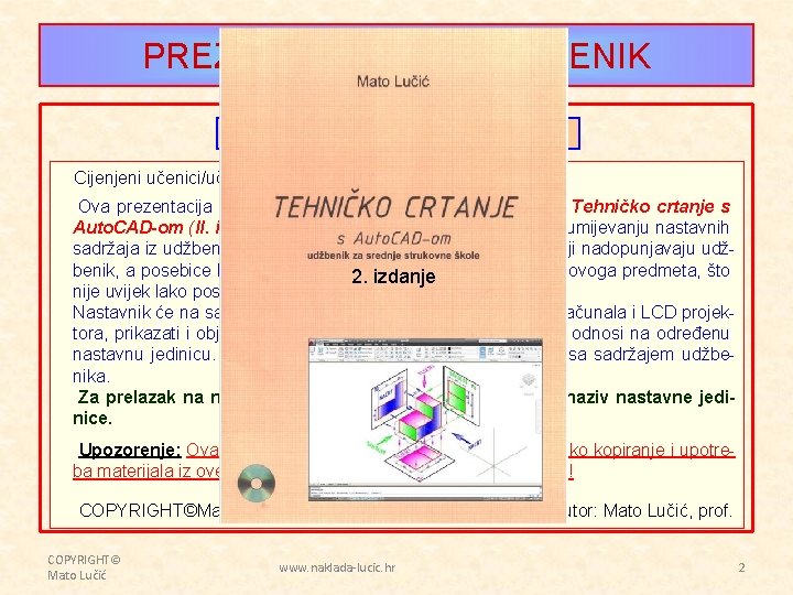 PREZENTACIJA UZ UDŽBENIK OBJAŠNJENJE - PREDGOVOR Cijenjeni učenici/učenice i profesorice/profesori. Ova prezentacija rađena je