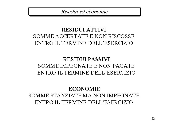 Residui ed economie RESIDUI ATTIVI SOMME ACCERTATE E NON RISCOSSE ENTRO IL TERMINE DELL’ESERCIZIO