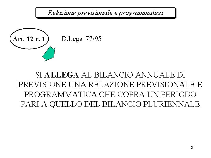 Relazione previsionale e programmatica Art. 12 c. 1 D. Legs. 77/95 SI ALLEGA AL