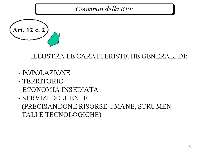 Contenuti della RPP Art. 12 c. 2 ILLUSTRA LE CARATTERISTICHE GENERALI DI: - POPOLAZIONE