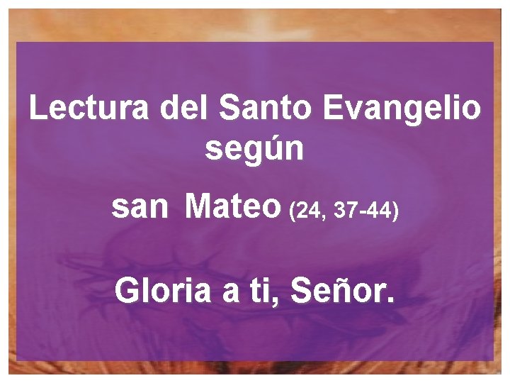 Lectura del Santo Evangelio según san Mateo (24, 37 -44) Gloria a ti, Señor.