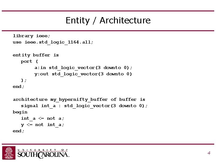 Entity / Architecture library ieee; use ieee. std_logic_1164. all; entity buffer is port (