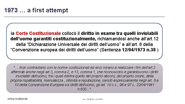 1973 … a first attempt _________________________________________________________ la Corte Costituzionale collocò il diritto in esame