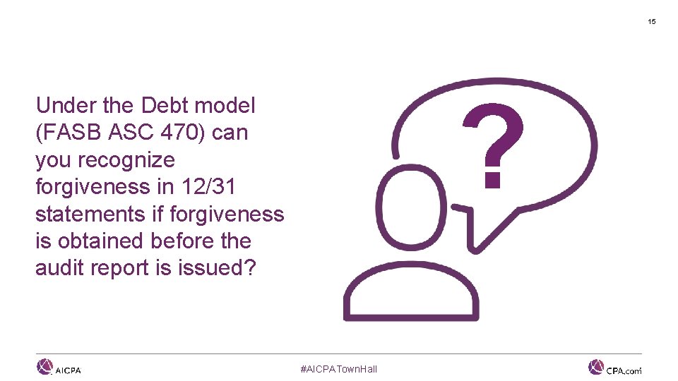 15 ? Under the Debt model (FASB ASC 470) can you recognize forgiveness in