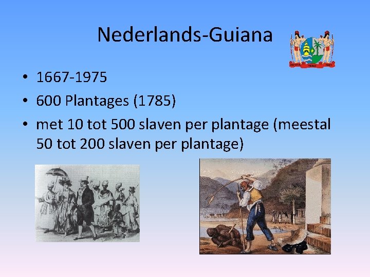 Nederlands-Guiana • 1667 -1975 • 600 Plantages (1785) • met 10 tot 500 slaven