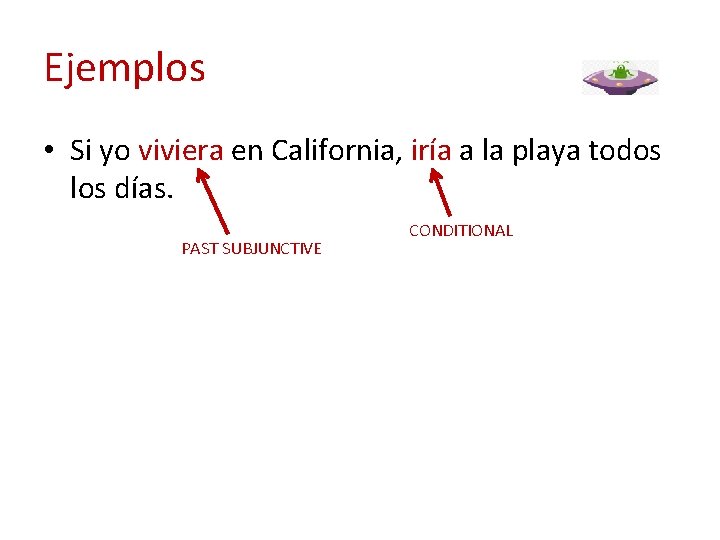 Ejemplos • Si yo viviera en California, iría a la playa todos los días.