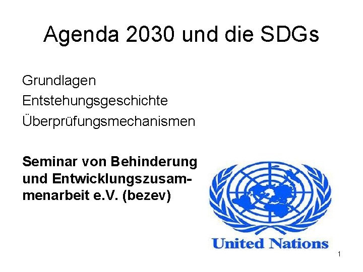 Agenda 2030 und die SDGs Grundlagen Entstehungsgeschichte Überprüfungsmechanismen Seminar von Behinderung und Entwicklungszusammenarbeit e.