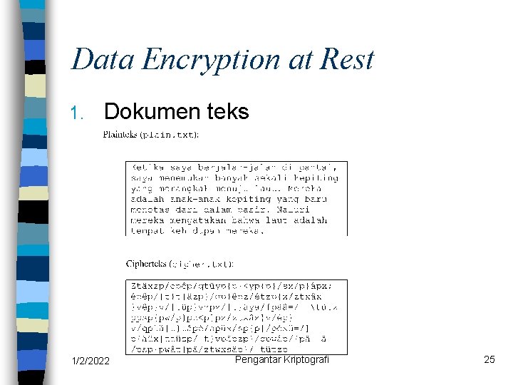 Data Encryption at Rest 1. Dokumen teks 1/2/2022 Pengantar Kriptografi 25 