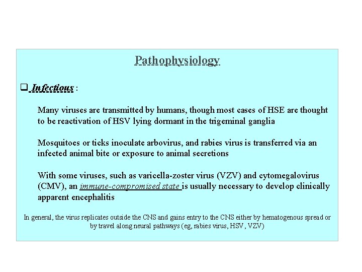 Pathophysiology q Infectious : Many viruses are transmitted by humans, though most cases of