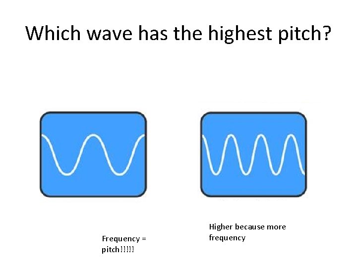 Which wave has the highest pitch? Frequency = pitch!!!!! Higher because more frequency 