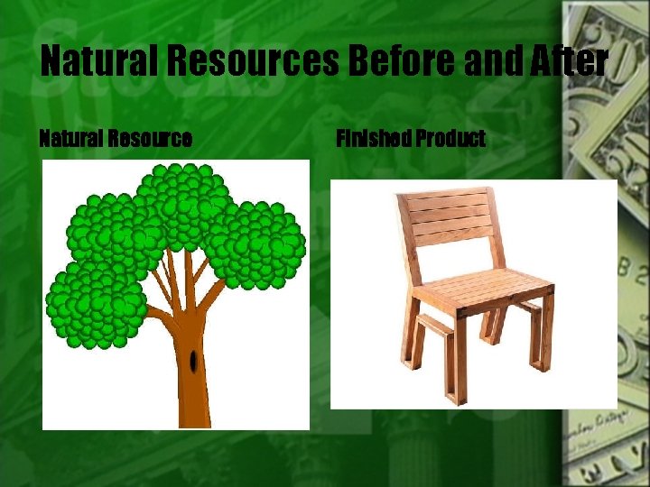 Natural Resources Before and After Natural Resource Finished Product 