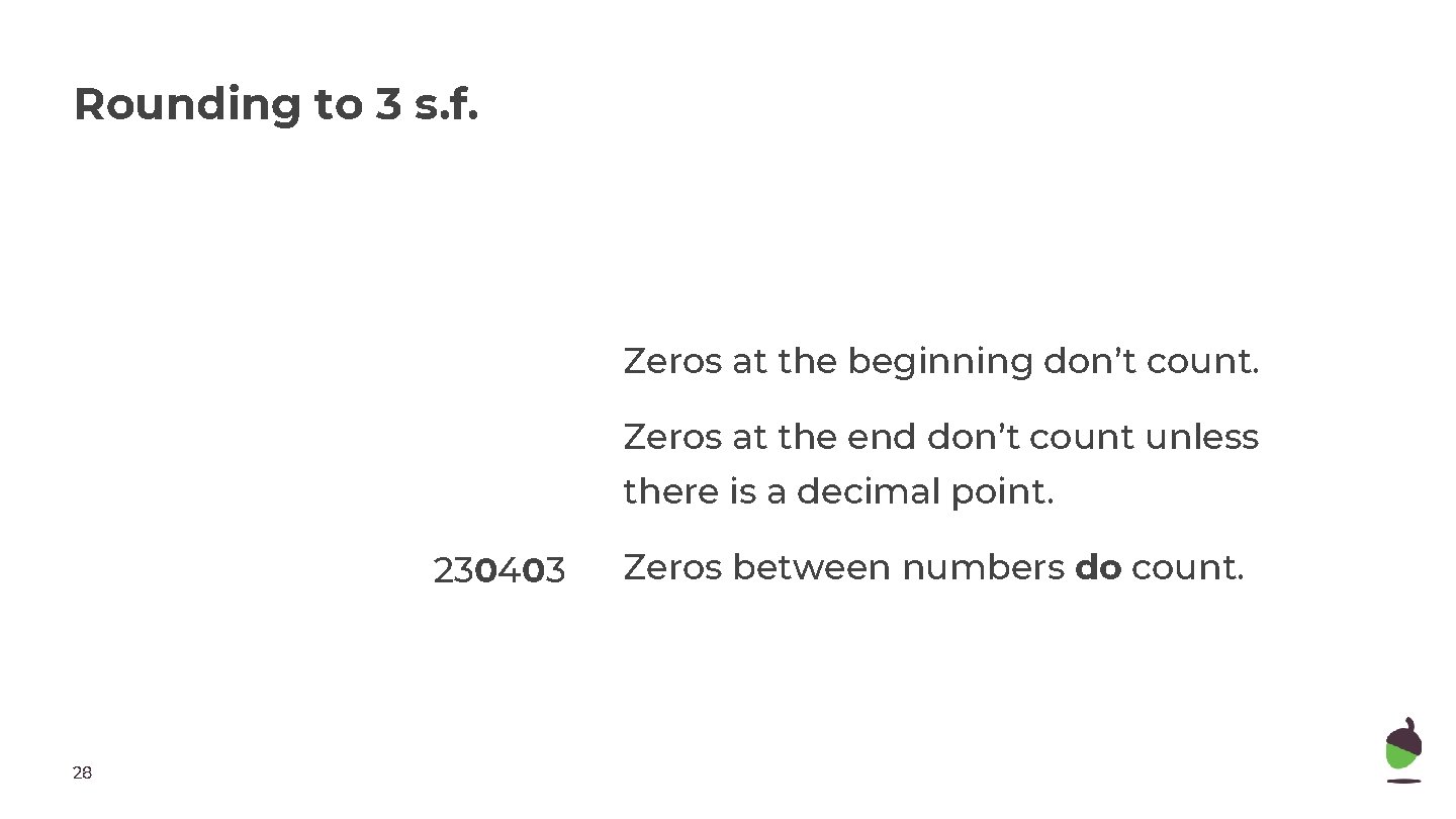 Rounding to 3 s. f. Zeros at the beginning don’t count. Zeros at the