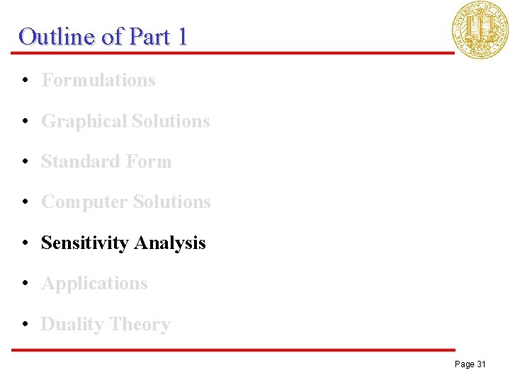 Outline of Part 1 • Formulations • Graphical Solutions • Standard Form • Computer