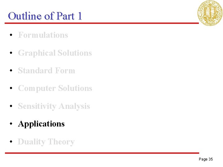 Outline of Part 1 • Formulations • Graphical Solutions • Standard Form • Computer