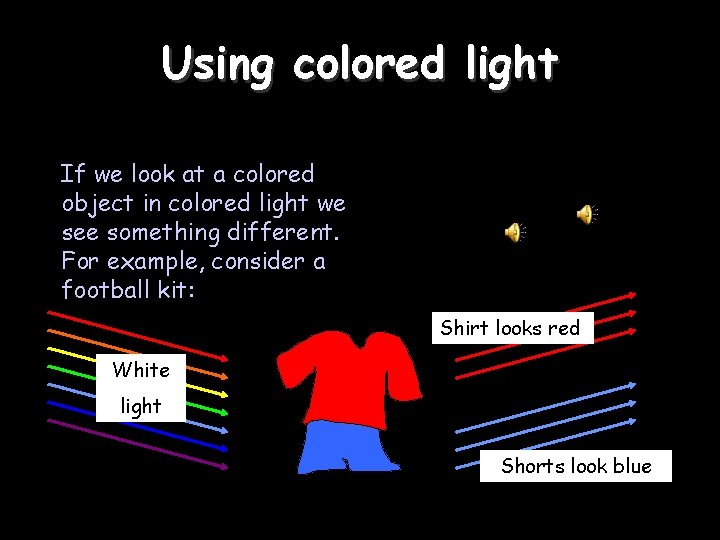 Using colored light If we look at a colored object in colored light we
