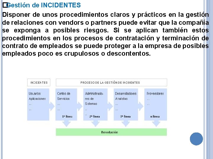 �Gestión de INCIDENTES Disponer de unos procedimientos claros y prácticos en la gestión de