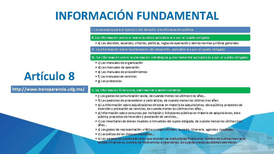 INFORMACIÓN FUNDAMENTAL I. La necesaria para el ejercicio del derecho a la información pública