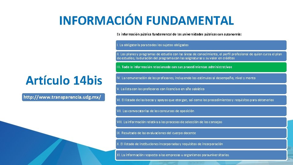 INFORMACIÓN FUNDAMENTAL Es información pública fundamental de las universidades públicas con autonomía: I. La