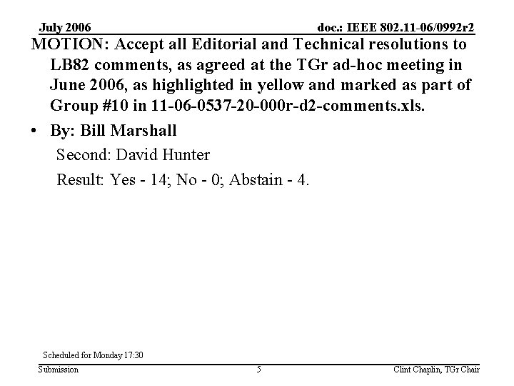 July 2006 doc. : IEEE 802. 11 -06/0992 r 2 MOTION: Accept all Editorial