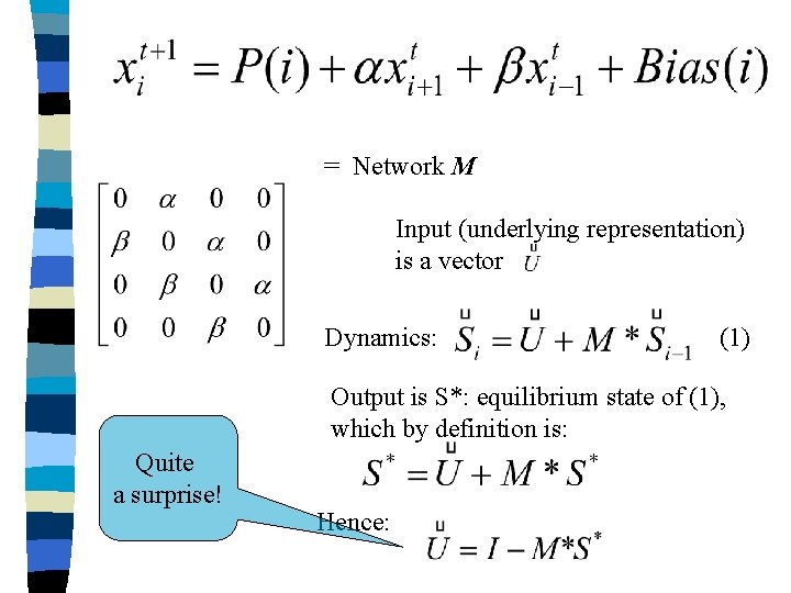 = Network M Input (underlying representation) is a vector Dynamics: (1) Output is S*: