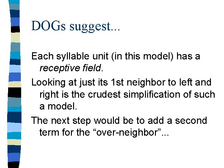 DOGs suggest. . . Each syllable unit (in this model) has a receptive field.