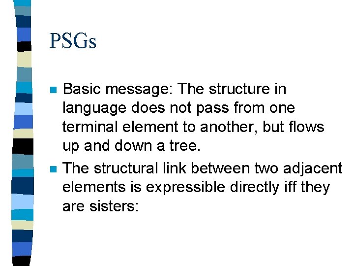 PSGs n n Basic message: The structure in language does not pass from one