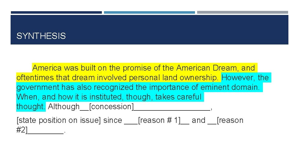SYNTHESIS America was built on the promise of the American Dream, and oftentimes that