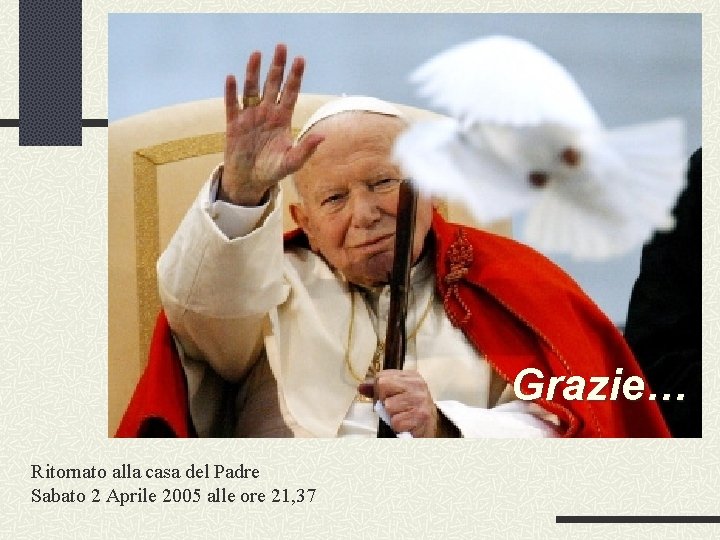 Grazie… Ritornato alla casa del Padre Sabato 2 Aprile 2005 alle ore 21, 37