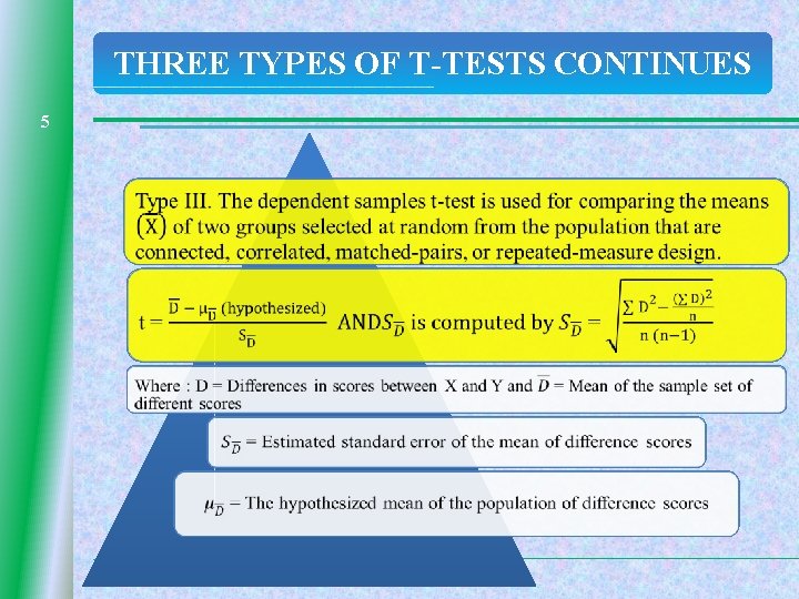 THREE TYPES OF T-TESTS CONTINUES 5 