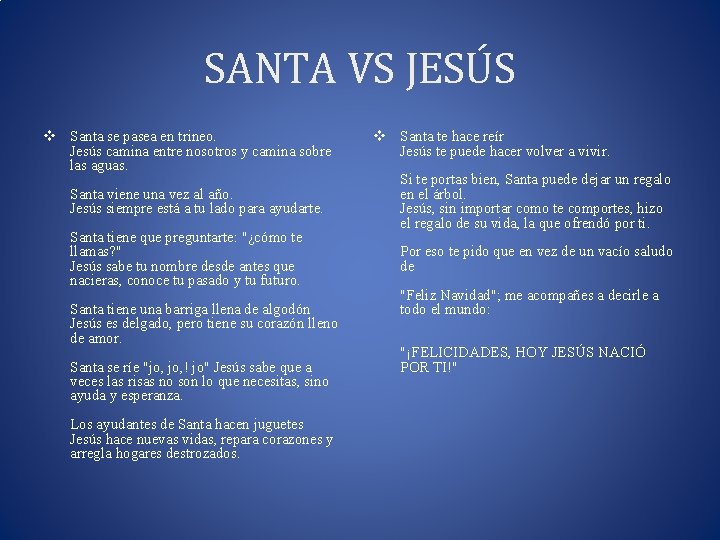 SANTA VS JESÚS v Santa se pasea en trineo. Jesús camina entre nosotros y