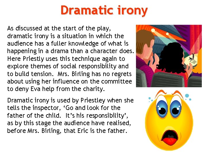 Dramatic irony As discussed at the start of the play, dramatic irony is a