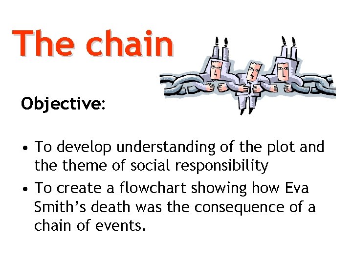 The chain Objective: • To develop understanding of the plot and theme of social