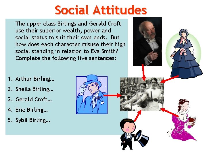 Social Attitudes The upper class Birlings and Gerald Croft use their superior wealth, power