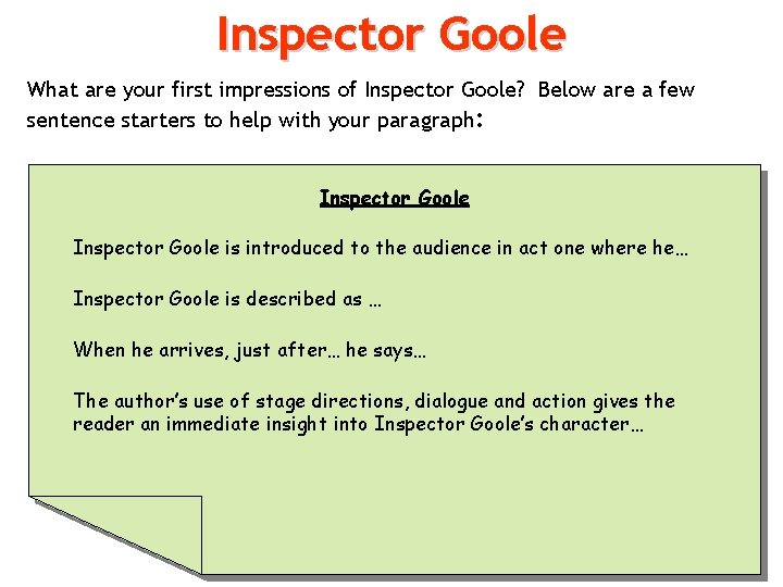 Inspector Goole What are your first impressions of Inspector Goole? Below are a few
