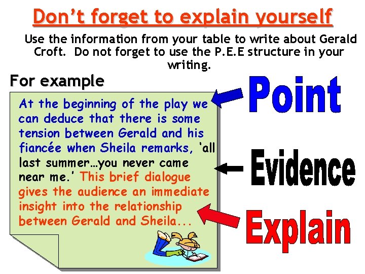 Don’t forget to explain yourself Use the information from your table to write about