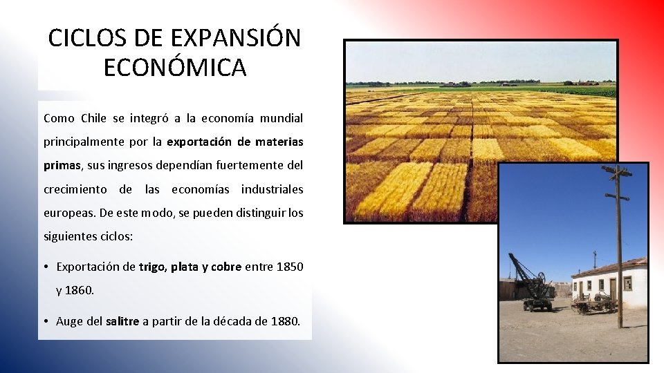 CICLOS DE EXPANSIÓN ECONÓMICA Como Chile se integró a la economía mundial principalmente por